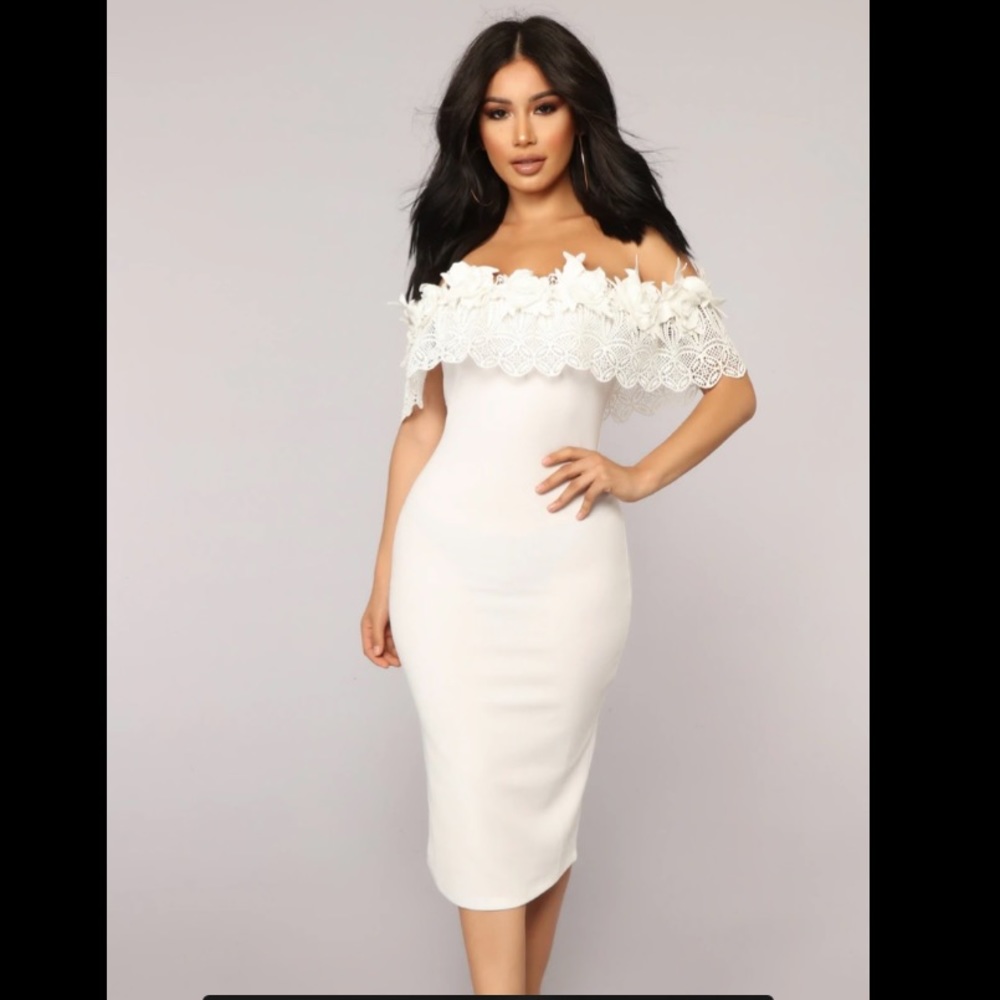 White Midi Dress Off the Shoulder